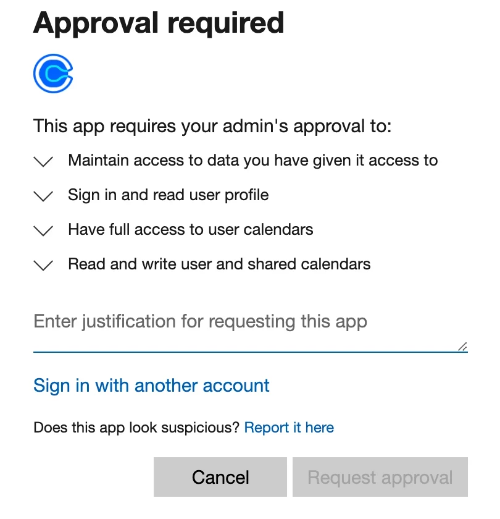 Example of the Microsoft Approval required message
